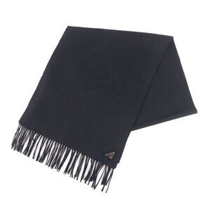 Prada 2023 1 Fs047 Silk Cashmere Blend Fringe Scarf with Triangle Logo Plate